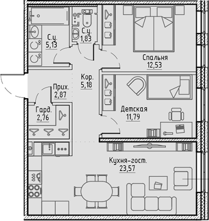 2-комнатная квартира 65.66 м², 9/10 эт., ЖК «LEGENDA Сампсониевский 32»